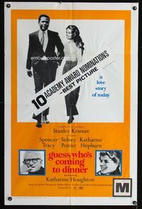 9d388 GUESS WHO'S COMING TO DINNER 1sh '67 Sidney Poitier, Spencer Tracy, Katharine Hepburn!