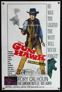 9d389 GUN HAWK 1sh '63 cool art of cowboy Rory Calhoun with smoking gun!