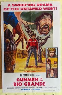 9d390 GUNMEN OF RIO GRANDE 1sh '65 cool art of Guy Madison as Wyatt Earp!