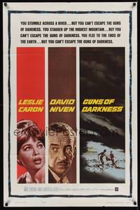 9d392 GUNS OF DARKNESS 1sh '62 art of Leslie Caron & David Niven who can't escape!
