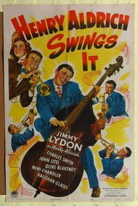 9d411 HENRY ALDRICH SWINGS IT style A 1sh '43 Jimmy Lydon in the title role, cool band image!