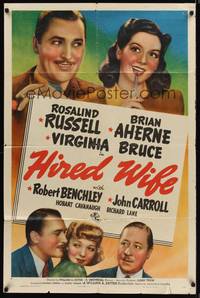 9d421 HIRED WIFE style A 1sh '40 Brian Aherne torn between Virginia Bruce & Rosalind Russell!