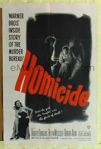 9d427 HOMICIDE 1sh '49 sexy smoking Helen Westcott is the girl who taught men facts of death!