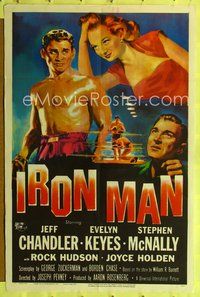 9d460 IRON MAN 1sh '51 Jeff Chandler in the ring, sexy Evelyn Keyes, boxing!