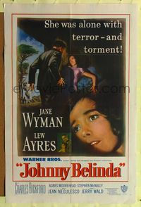 9d473 JOHNNY BELINDA 1sh '48 Jane Wyman was alone with terror and torment, Lew Ayres