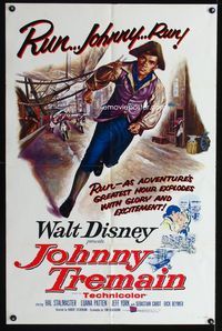 9d474 JOHNNY TREMAIN 1sh '57 Walt Disney, from the Esther Forbes novel, art of Hal Stalmaster!