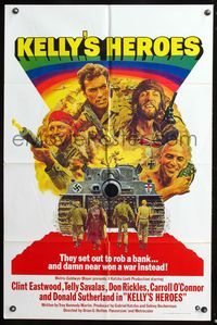 9d484 KELLY'S HEROES 1sh R72 Clint Eastwood, Telly Savalas, Don Rickles, Donald Sutherland!