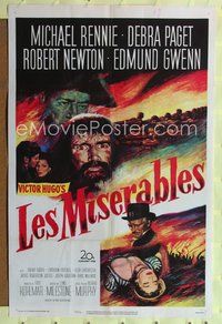 9d510 LES MISERABLES 1sh '52 Michael Rennie as Jean Valjean, Debra Paget, Victor Hugo!
