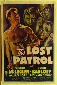 9d526 LOST PATROL style A 1sh R49 artwork of Boris Karloff, Victor McLaglen, Wallace Ford!