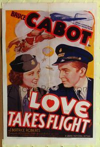 9d531 LOVE TAKES FLIGHT 1sh '37 artwork of pilot Bruce Cabot, Beatrice Roberts!