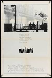 9d553 MANHATTAN style B 1sh '79 classic image of Woody Allen & Diane Keaton by bridge!