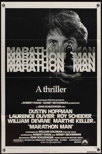 9d554 MARATHON MAN 1sh '76 cool image of Dustin Hoffman, John Schlesinger classic thriller!