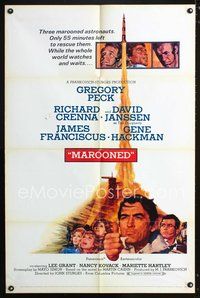 9d557 MAROONED style C 1sh '69 Gregory Peck & Gene Hackman, great Terpning cast & rocket art!