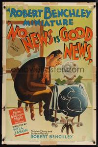 9d619 NO NEWS IS GOOD NEWS 1sh '43 Robert Benchley miniature, cool stone litho comedy artwork!
