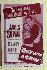 9d621 NO TIME FOR COMEDY 1sh R54 Jimmy Stewart, Rosalind Russell, Guy with a Grin!