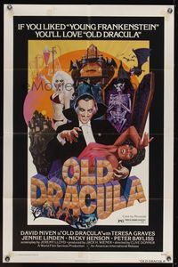 9d630 OLD DRACULA 1sh '75 Vampira, David Niven as Dracula, Clive Donner, wacky horror art!