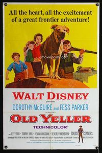 9d631 OLD YELLER 1sh R74 Dorothy McGuire, Fess Parker, great art of Walt Disney's classic canine!