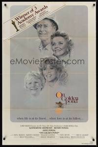 9d633 ON GOLDEN POND 1sh '81 art of Katharine Hepburn, Henry Fonda, and Jane Fonda by C.D. de Mar!