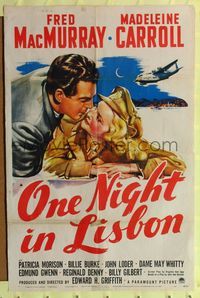 9d635 ONE NIGHT IN LISBON 1sh '41 art of Fred MacMurray, Madeleine Carroll, flying boat!