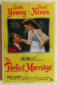 9d656 PERFECT MARRIAGE 1sh '46 great close up of Loretta Young holding David Niven's chin!
