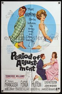 9d657 PERIOD OF ADJUSTMENT 1sh '62 art of Jane Fonda in nightie trying to get used to marriage!