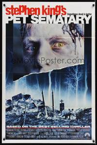9d659 PET SEMATARY 1sh '89 Stephen King's best selling thriller, cool graveyard image!