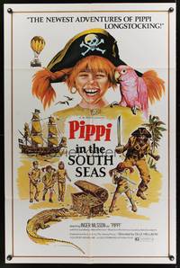 9d664 PIPPI IN THE SOUTH SEAS 1sh '74 Inger Nilsson, cool adventure artwork!