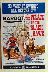 9d666 PIRATE OF THE BLACK HAWK 1sh '61 great art of super sexy sister of Brigitte Bardot!