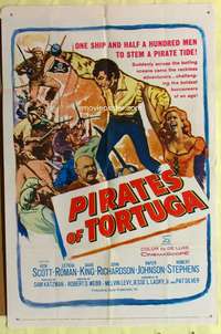 9d667 PIRATES OF TORTUGA 1sh '61 Ken Scott, Leticia Roman, cool pirate artwork!