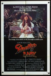 9d676 PRETTY BABY 1sh '78 directed by Louis Malle, young Brooke Shields sitting with doll!