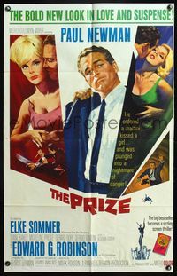 9d682 PRIZE 1sh '63 great Howard Terpning art of Paul Newman in suit and tie & sexy Elke Sommer!