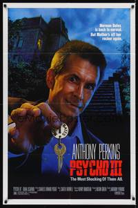 9d689 PSYCHO III 1sh '86 great close image of Anthony Perkins as Norman Bates, horror sequel!