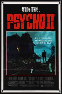 9d688 PSYCHO II 1sh '83 Anthony Perkins as Norman Bates, cool creepy image of classic house!