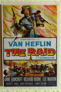 9d704 RAID 1sh '54 cool art of Van Heflin, Anne Bancroft, Lee Marvin, Civil War!