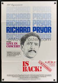 9d722 RICHARD PRYOR: LIVE IN CONCERT 1sh '79 uncensored, cool portrait artwork of Pryor!