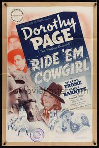 9d724 RIDE 'EM COWGIRL 1sh '39 pretty Dorothy Page, the singing cowgirl, Milton Frome!