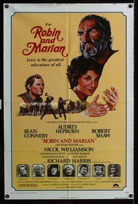 9d730 ROBIN & MARIAN 1sh '76 art of Sean Connery & Audrey Hepburn by Drew Struzan!