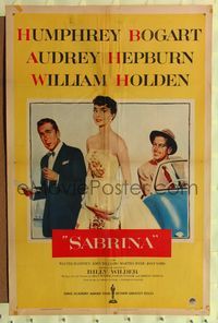 9d743 SABRINA 1sh '54 art of Audrey Hepburn, Humphrey Bogart, & William Holden, Billy Wilder!