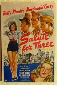 9d746 SALUTE FOR THREE 1sh '43 sexy Betty Rhodes, Dona Drake and Her Girl Band!