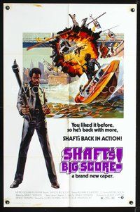 9d775 SHAFT'S BIG SCORE 1sh '72 great artwork of mean Richard Roundtree with big gun!