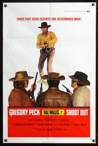 9d782 SHOOT OUT 1sh '71 great full-length image of gunfighter Gregory Peck vs. 3 fast guns!
