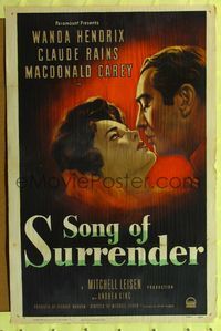 9d819 SONG OF SURRENDER 1sh '49 directed by Mitchell Leisen, Claude Rains & Wanda Hendrix!