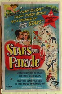9d834 STARS ON PARADE 1sh '44 Larry Parks musical, coast-to-coast talent search, cool art!