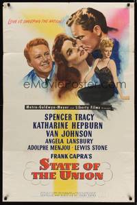 9d836 STATE OF THE UNION 1sh '48 Capra, art of Spencer Tracy, Kate Hepburn & Angela Lansbury!