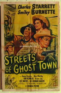9d851 STREETS OF GHOST TOWN 1sh '50 art of Charles Starrett as The Durango Kid & Smiley Burnett!