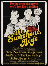 9d856 SUNSHINE BOYS 1sh '75 great Hirschfeld art of George Burns, Walter Matthau & Lee Meredith!