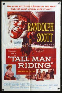 9d872 TALL MAN RIDING 1sh '55 cowboy Randolph Scott & sexy Dorothy Malone!