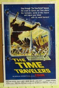 9d911 TIME TRAVELERS 1sh '64 cool Reynold Brown sci-fi art of the crack in space and time!