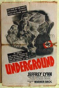 9d934 UNDERGROUND 1sh '41 Philip Dorn & Kaaren Verne fight Nazis!