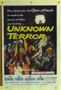 9d939 UNKNOWN TERROR 1sh '57 they dared enter the Cave of Death to explore the secrets of HELL!
